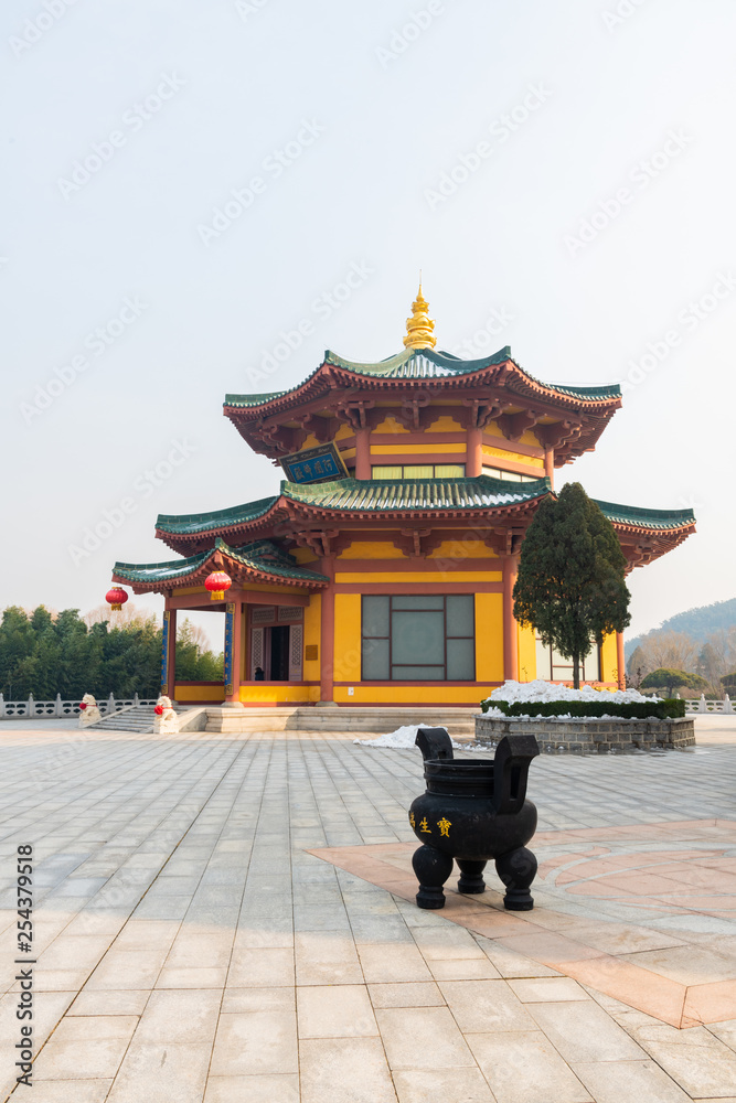 traditional Chinese architecture and pavilion in the complex of nanshan temple at longkou City in Lushan Mountain in Shandong Province of China traditional Chinese architecture and pavilion in the complex of nanshan temple at longkou City in Lushan Mountain in Shandong Province of China