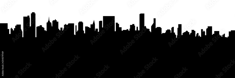 Modern cityscape black silhouette vector banner design.