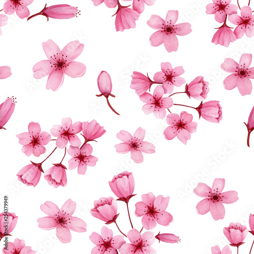 seamless watercolor pattern with pink  flowers.