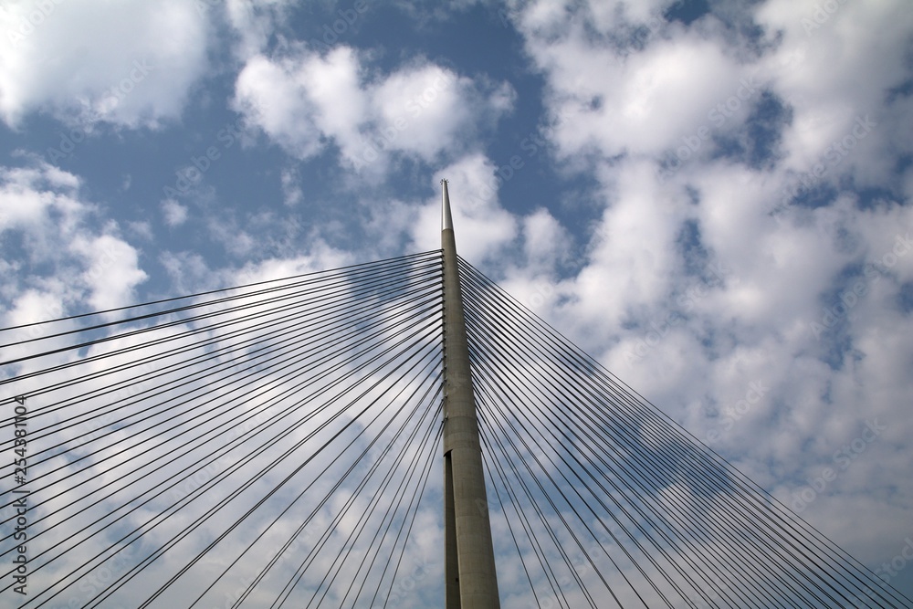 Tower Bridge at Ada Belgrade. Cables at tower provide bridge construction. High pylon. Tower Bridge at Ada Belgrade. Cables at tower provide bridge construction. High pylon.