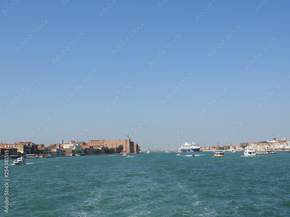View of Venice, Italy and its other architecture from the Grand canal, clear day