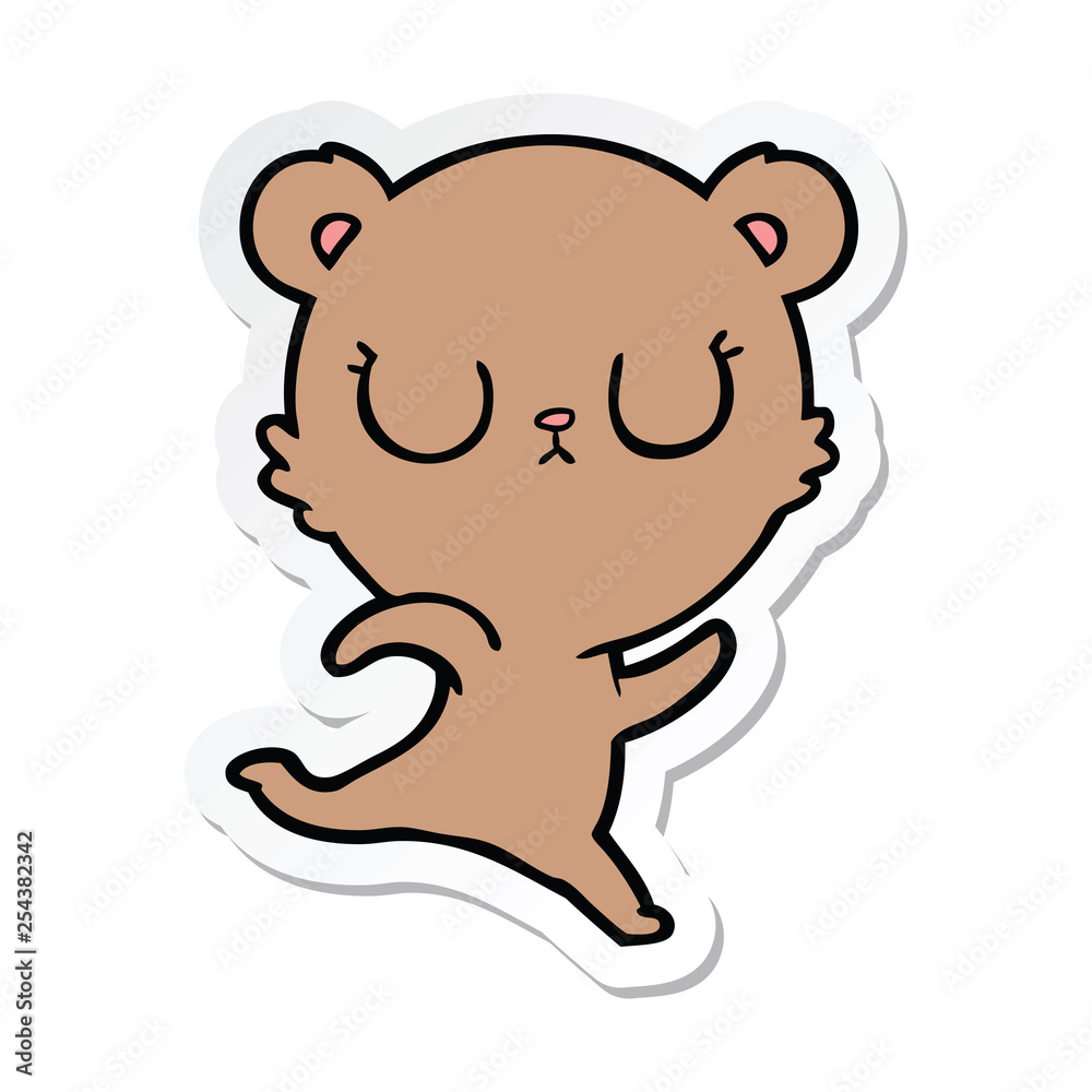 sticker of a peaceful cartoon bear running sticker of a peaceful cartoon bear running