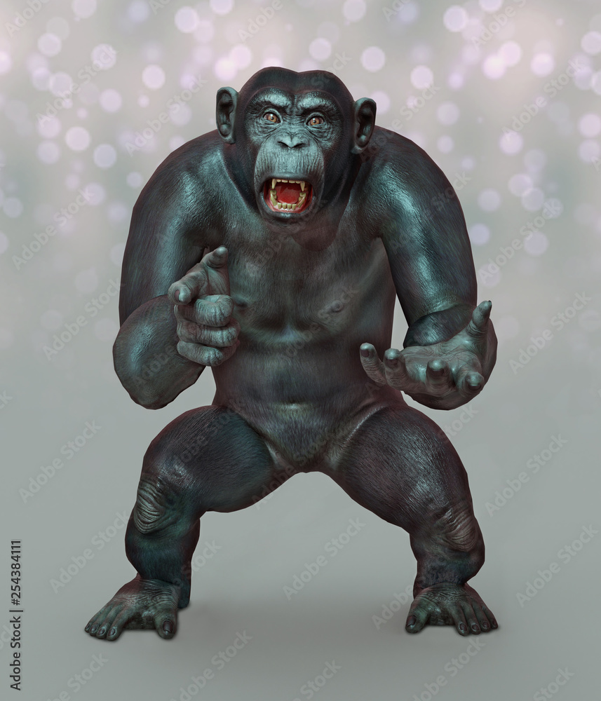 Schimpanse in kämpferischer Pose