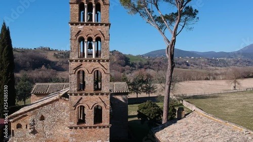 Sanctuary of Vescovio ( Lazio, Italy ). Church and bell tower in Sabina. Aerial view photo