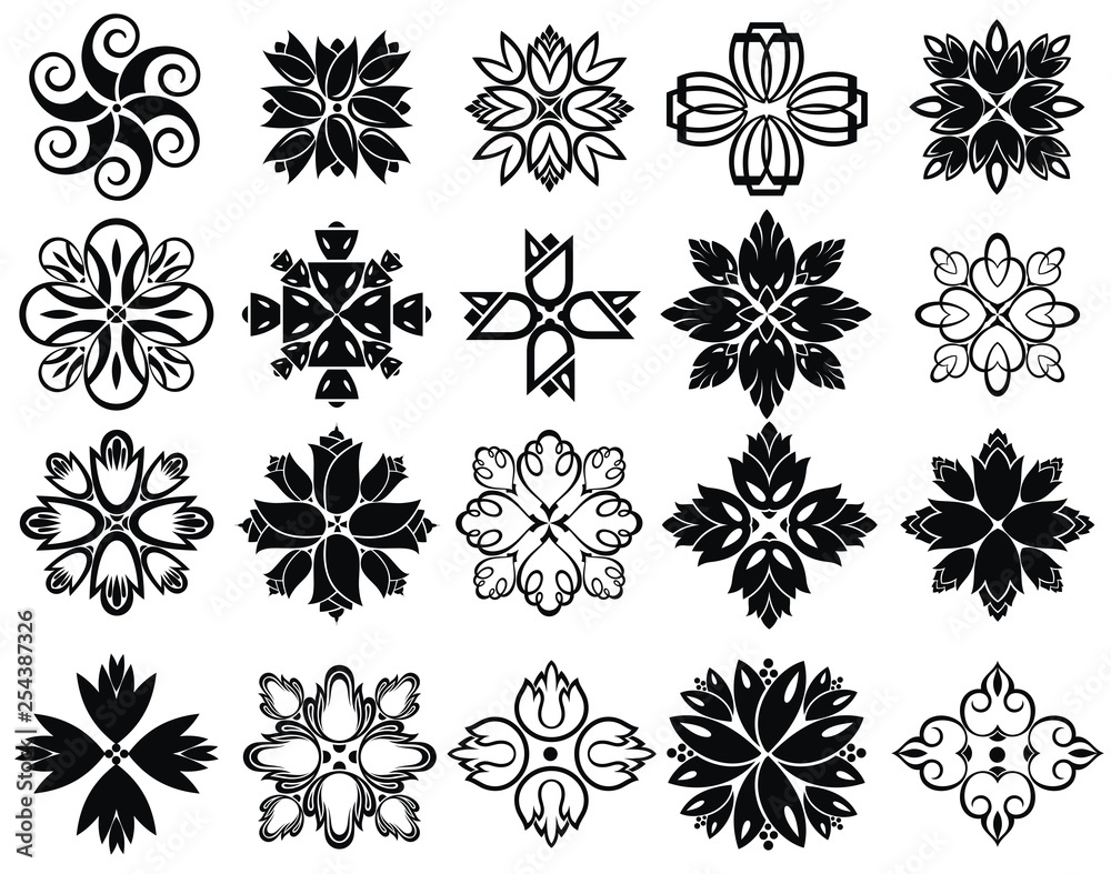 Set of  flower icons in silhouette