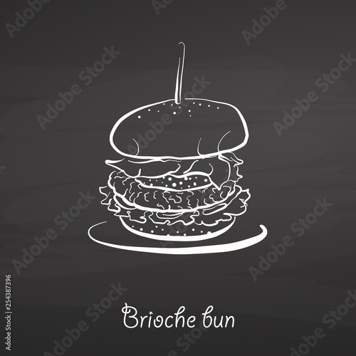 Brioche bun food sketch on chalkboard