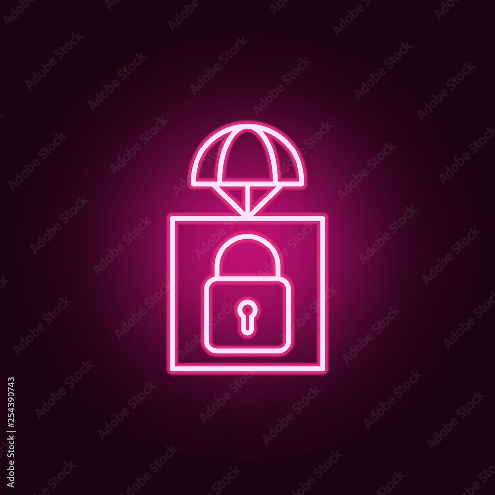parcel with lock icon. Elements of Drones in neon style icons. Simple icon for websites, web design, mobile app, info graphics parcel with lock icon. Elements of Drones in neon style icons. Simple icon for websites, web design, mobile app, info graphics