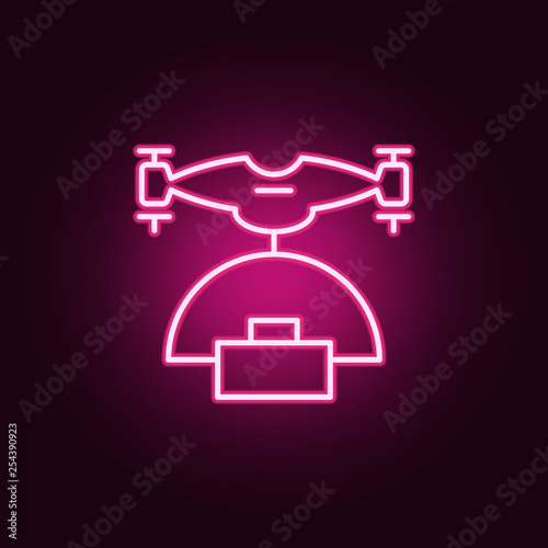 drone with parcel icon. Elements of Drones in neon style icons. Simple icon for websites, web design, mobile app, info graphics