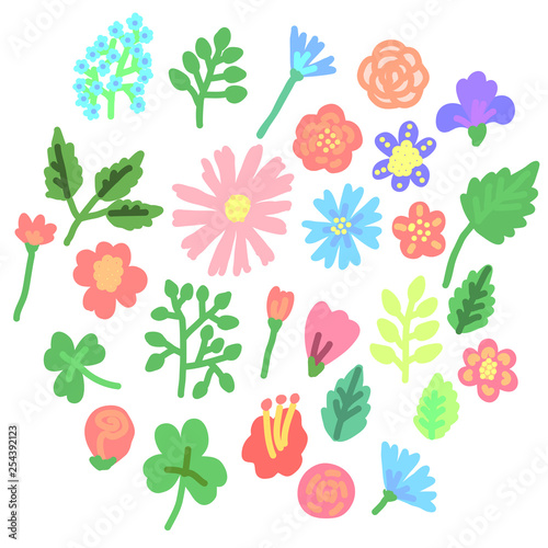 Set of colorful simple flowers icon. Vector illustration.