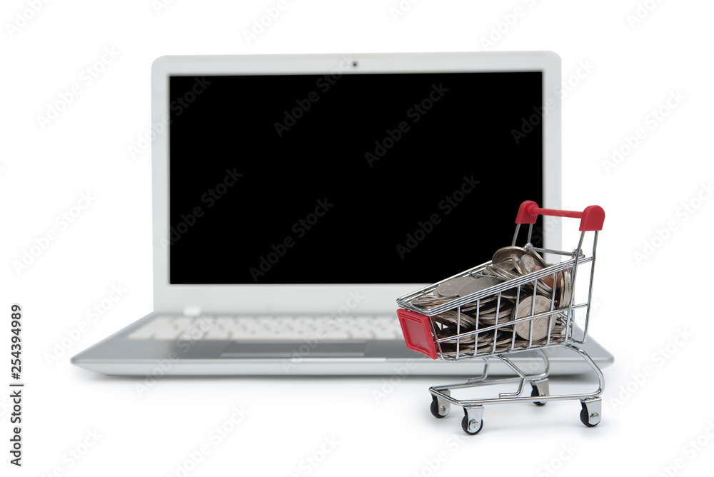 Internet online shopping concept with computer and cart Internet online shopping concept with computer and cart