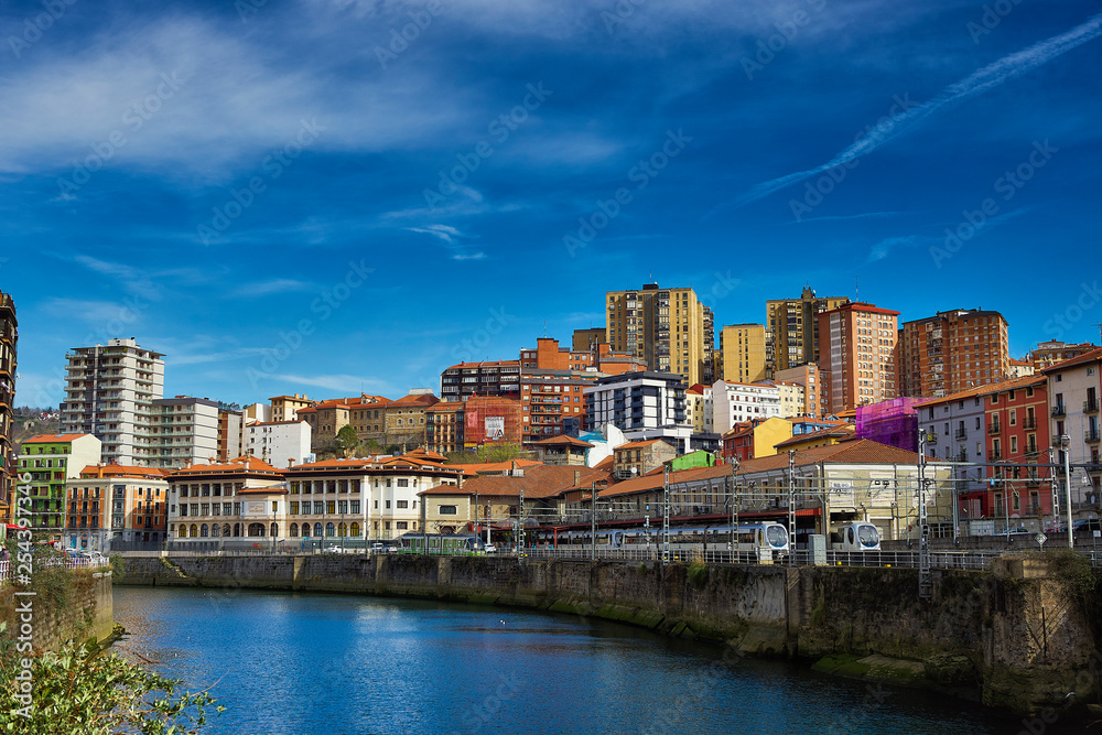 Nervion River and Atxuri Station, Bilbao, Biscay, Basque Country, Euskadi, Euskal Herria, Spain, Europe Nervion River and Atxuri Station, Bilbao, Biscay, Basque Country, Euskadi, Euskal Herria, Spain, Europe