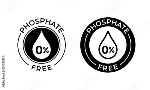 Phosphate free vector icon. Vector phosphate free product label, drop 0 percent warranty seal