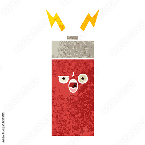 retro illustration style cartoon battery