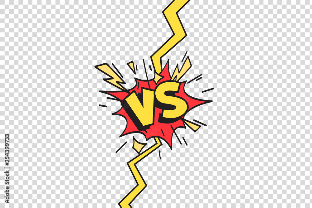 Fototapeta premium Komiksy vs ramka. W przeciwieństwie do granicy promienia pioruna, pojedynku komiksów i walki z konfrontacją na białym tle kreskówka tło wektor