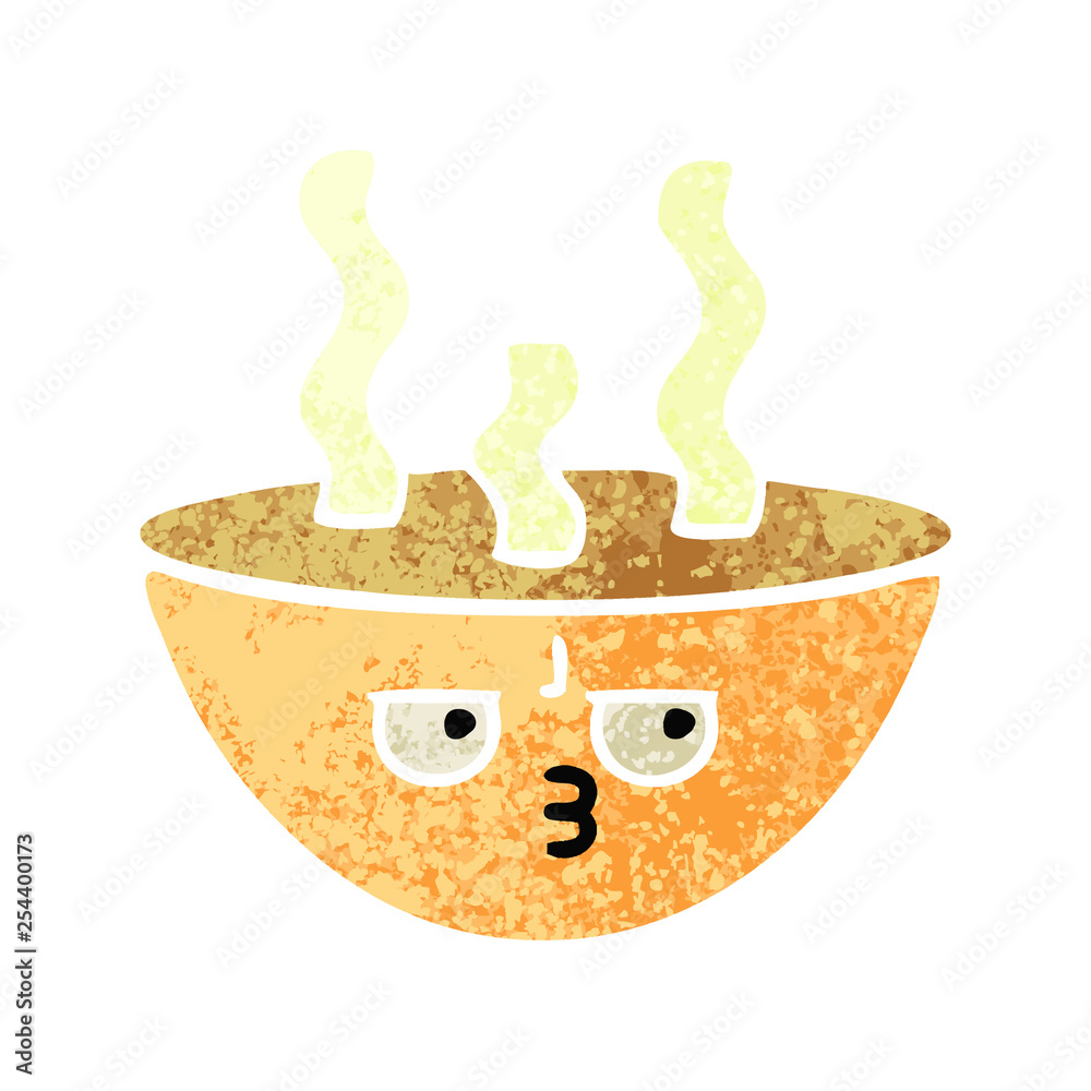 retro illustration style cartoon bowl of hot soup retro illustration style cartoon bowl of hot soup