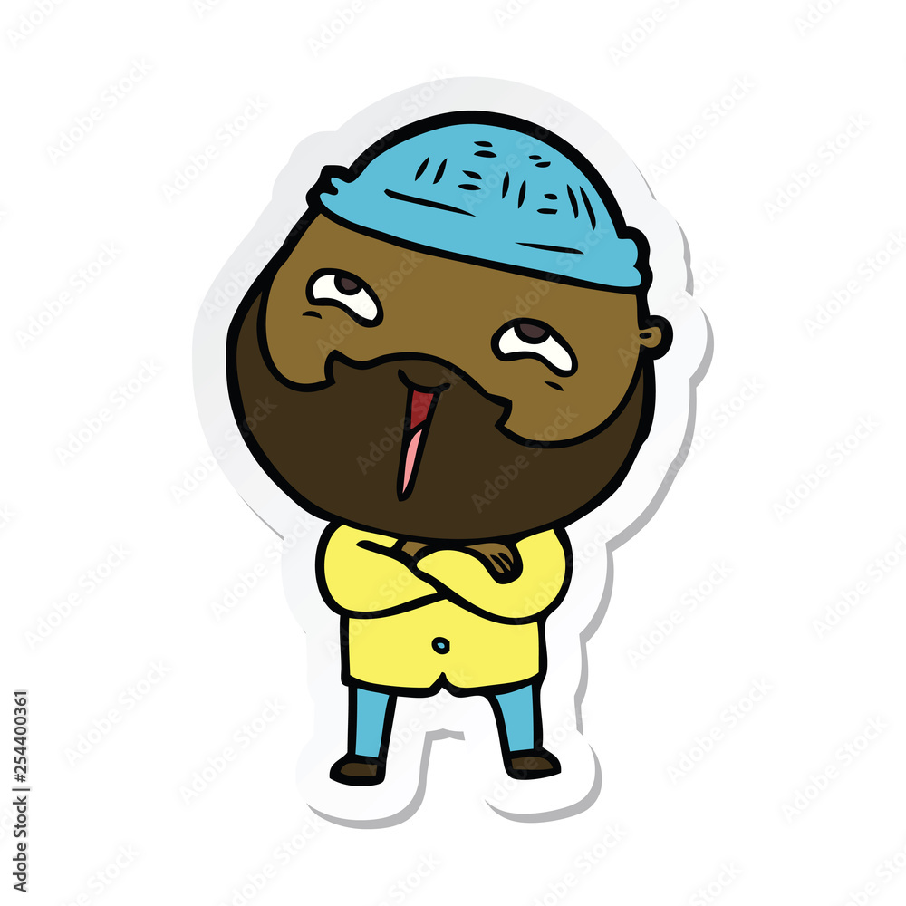 sticker of a cartoon happy bearded man