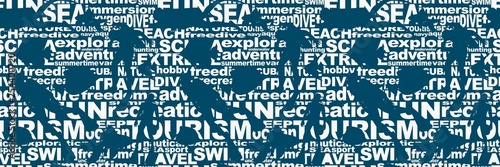 Silhouettes of diver cutout from relative words cloud. Icon diver. The concept of sport diving. Seamless background