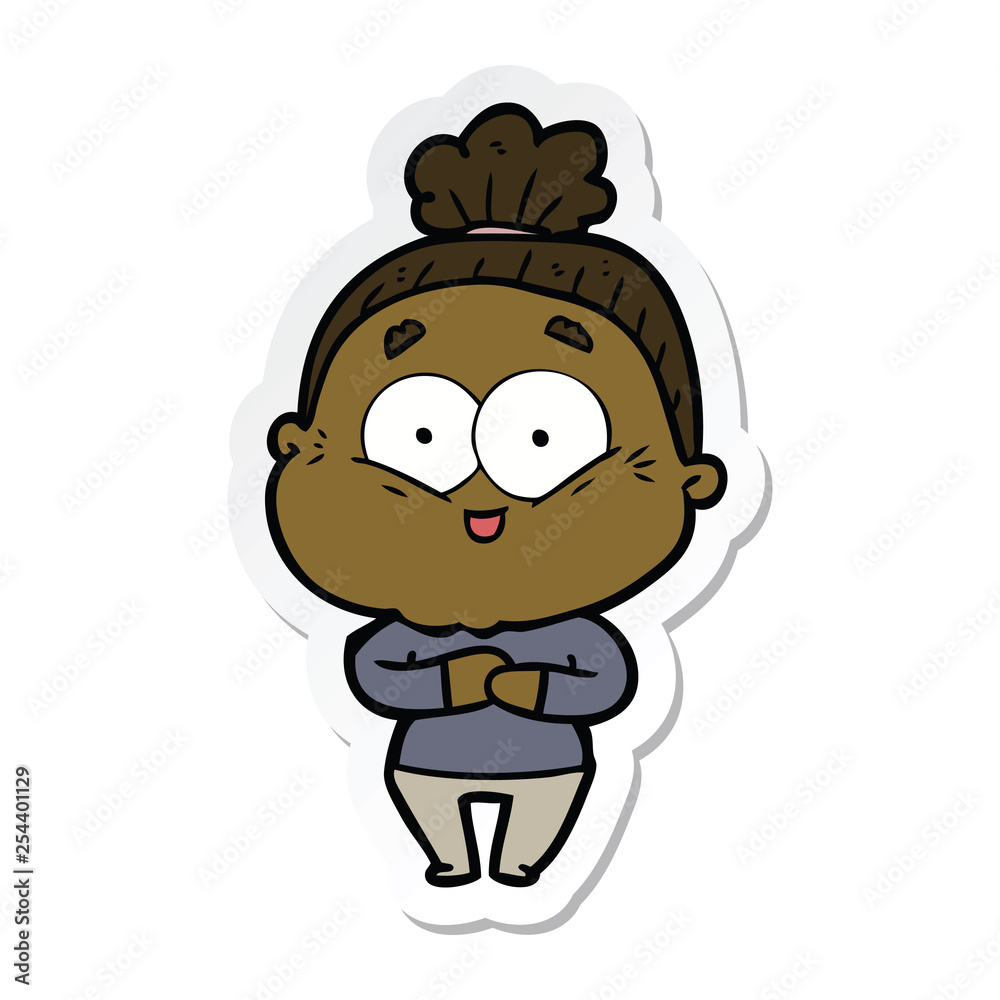 sticker of a cartoon happy old woman sticker of a cartoon happy old woman