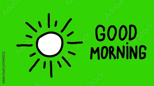 Hand drawn animation of sun and phrase good morning