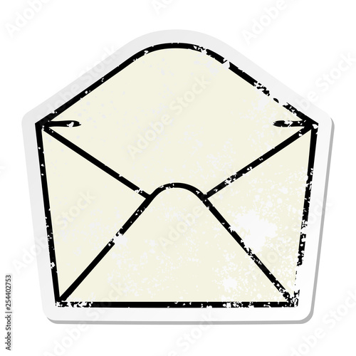 distressed sticker of a quirky hand drawn cartoon envelope