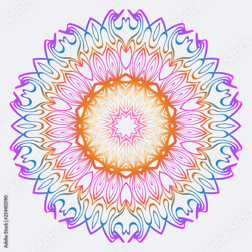Flower Coloring Mandala. Decorative Vector Elements. Oriental Pattern. Indian, Moroccan, Mystic, Ottoman Motifs. Anti-Stress Therapy Pattern. Rainbow color