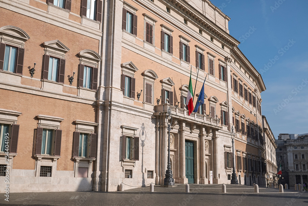 Roma, Italy - February 09, 2019 : View of Palazzo Montecitorio