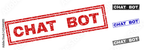 Wallpaper Mural Grunge CHAT BOT rectangle stamp seals isolated on a white background. Rectangular seals with grunge texture in red, blue, black and grey colors. Torontodigital.ca