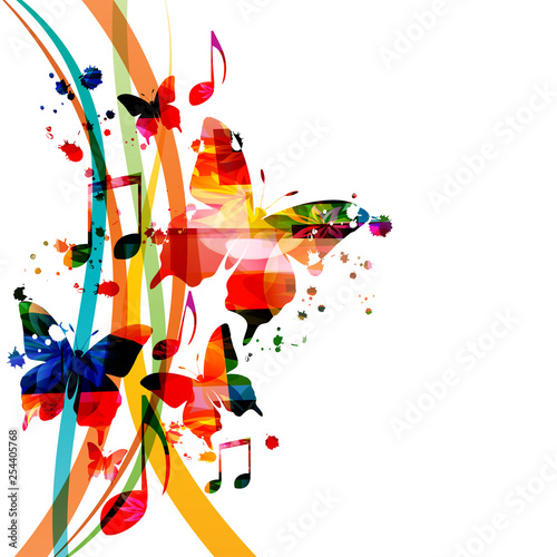 Music background with colorful music notes vector illustration design. Artistic music festival poster, live concert events, party flyer, music notes signs and symbols