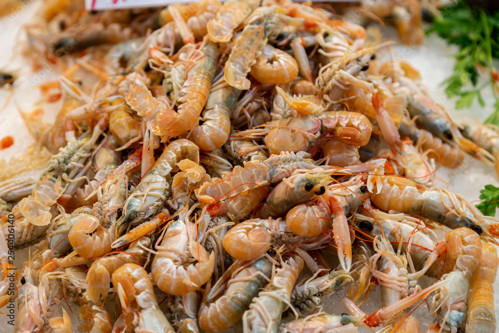 Shrimps prawns background. Top view, closeup. Shrimps prawns background. Top view, closeup.