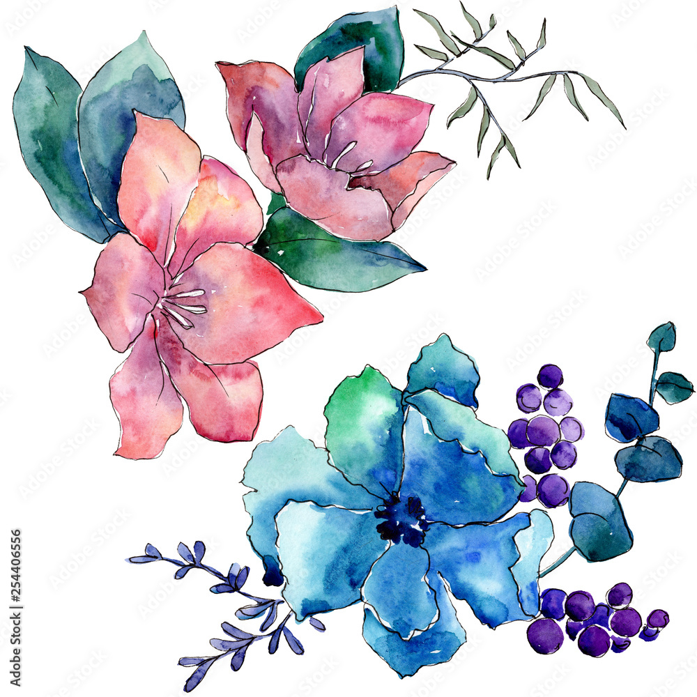 Obraz Bouquet floral botanical flowers. Watercolor background illustration set. Isolated bouquet illustration element.