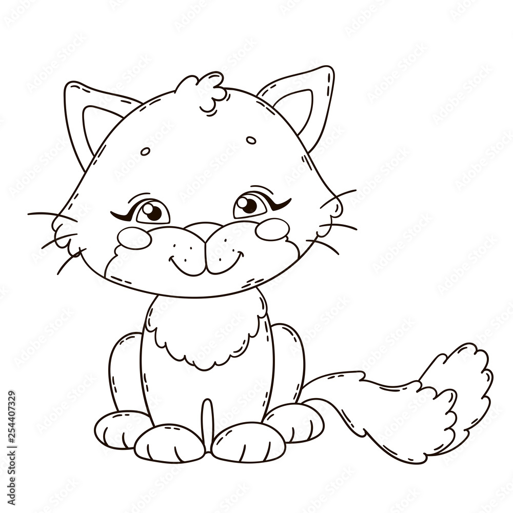 Cute cartoon cat. Coloring book page for children. Stock Vector | Adobe  Stock