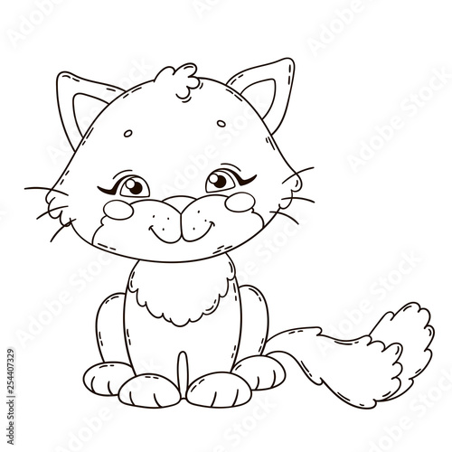 Cute cartoon cat. Coloring book page for children.