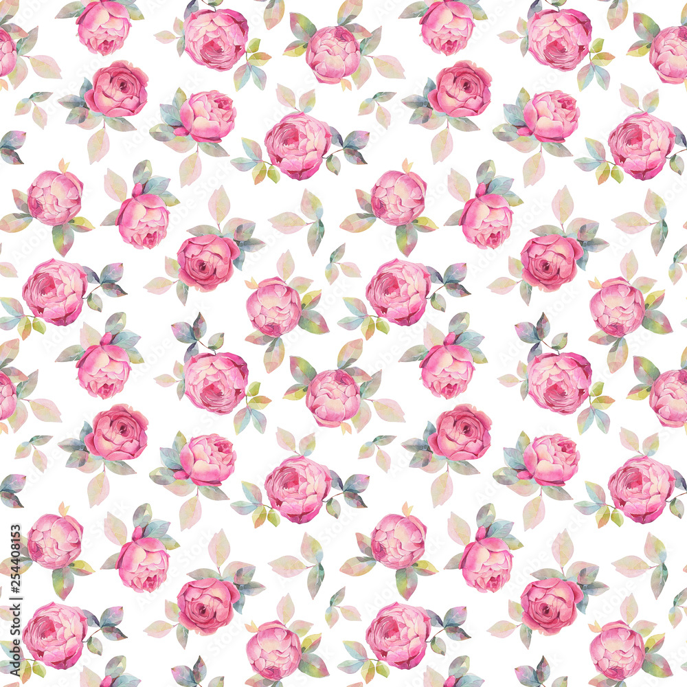 Seamless pattern with flowers of roses. Hand painted watercolor illustration. Seamless pattern with flowers of roses. Hand painted watercolor illustration.