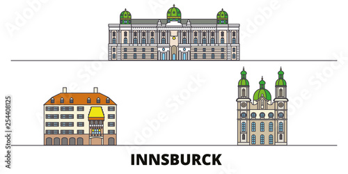 Austria, Innsburck flat landmarks vector illustration. Austria, Innsburck line city with famous travel sights, design skyline. 