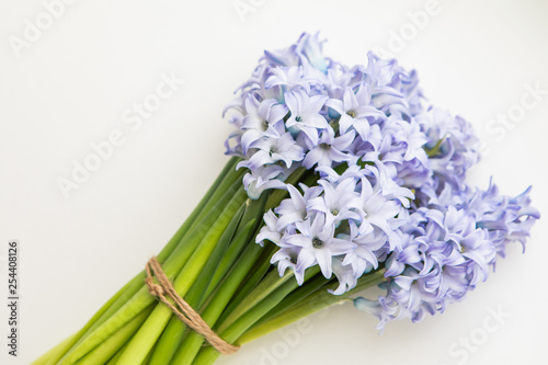 Little Bouquet Of Blue Spring Flowers Hyacinths On A White Background With Copy Space