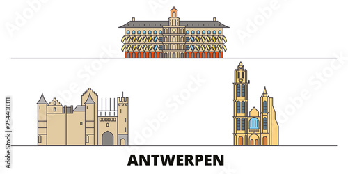 Belgium, Antwerpen flat landmarks vector illustration. Belgium, Antwerpen line city with famous travel sights, design skyline. 