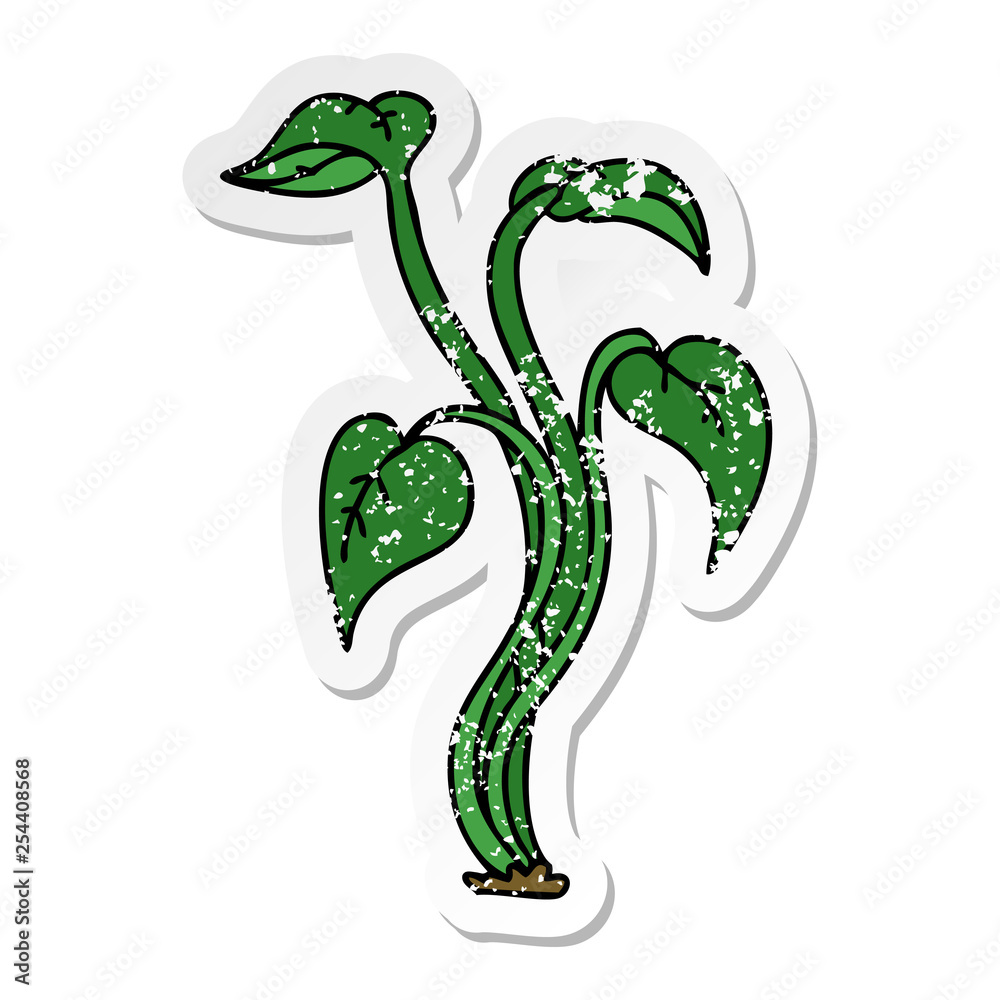 distressed sticker of a quirky hand drawn cartoon plant distressed sticker of a quirky hand drawn cartoon plant
