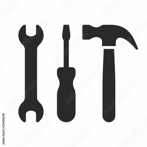 Wrench, screwdriver and hammer, tool icon set