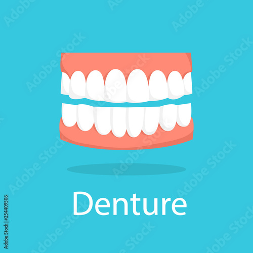 Denture icon. Artificial jaw with white teeth