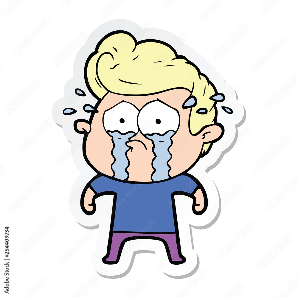 sticker of a cartoon crying man