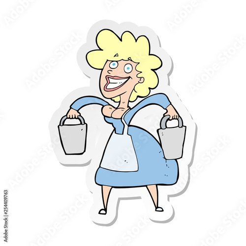 sticker of a cartoon milkmaid carrying buckets