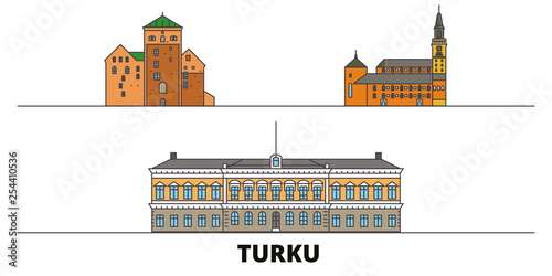 Finland, Turku flat landmarks vector illustration. Finland, Turku line city with famous travel sights, design skyline.  photo