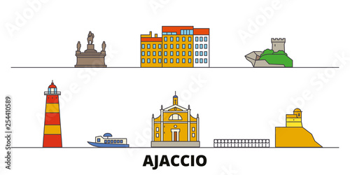 France, Ajaccio flat landmarks vector illustration. France, Ajaccio line city with famous travel sights, design skyline. 