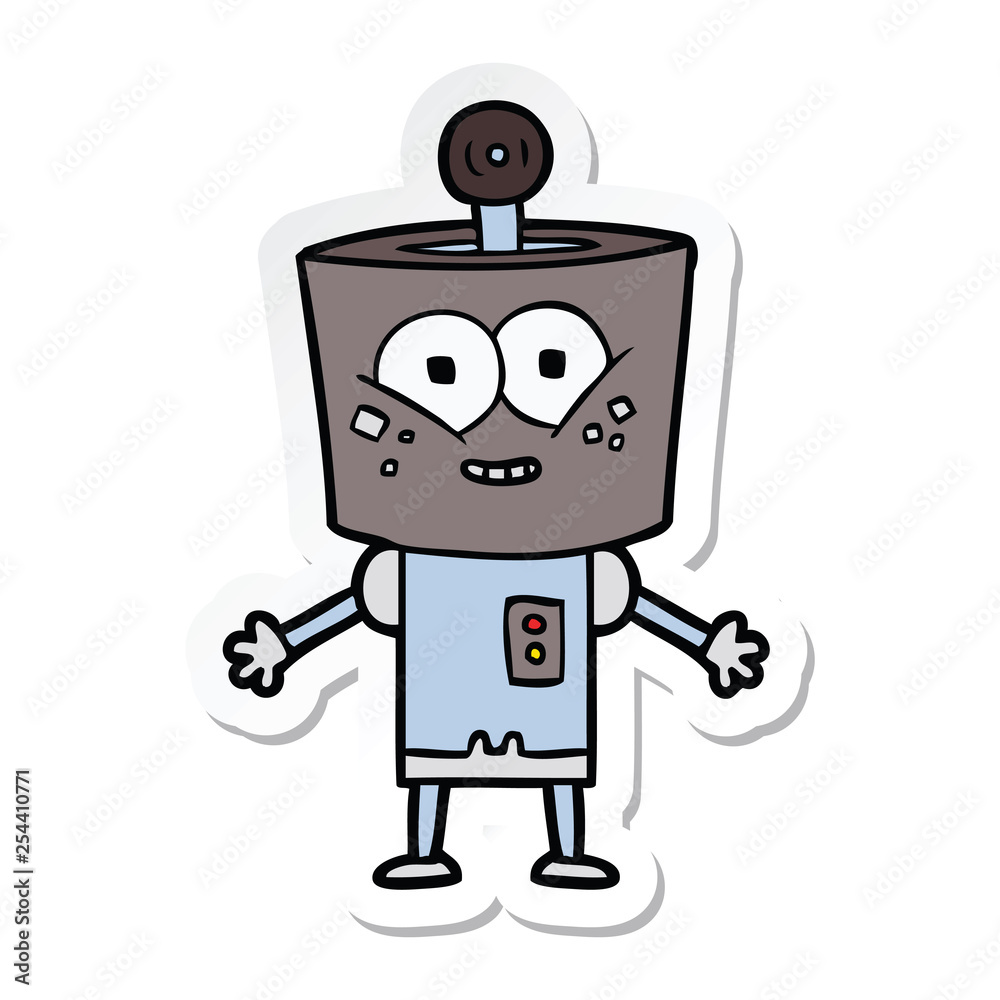 sticker of a happy cartoon robot sticker of a happy cartoon robot