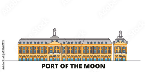 France, Bordeaux, Port Of The Moon Landmark flat landmarks vector illustration. France, Bordeaux, Port Of The Moon Landmark line city with famous travel sights, design skyline. 