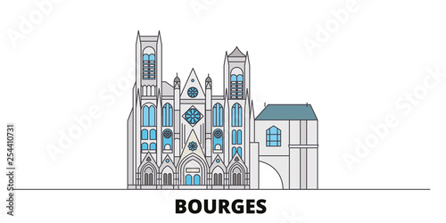 France, Bourges flat landmarks vector illustration. France, Bourges line city with famous travel sights, design skyline. 