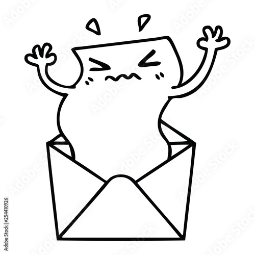 quirky line drawing cartoon letter and envelope