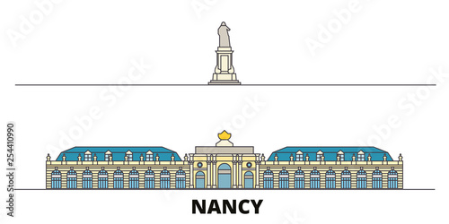 France, Nancy Landmark flat landmarks vector illustration. France, Nancy Landmark line city with famous travel sights, design skyline. 
