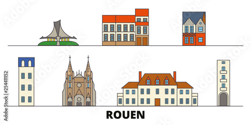 France, Rouen flat landmarks vector illustration. France, Rouen line city with famous travel sights, design skyline. 