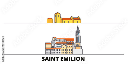 France, Saint Emilion  flat landmarks vector illustration. France, Saint Emilion  line city with famous travel sights, design skyline. 